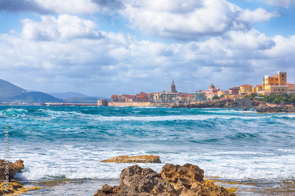 Amazing spring cityscape of Alghero town at morning.