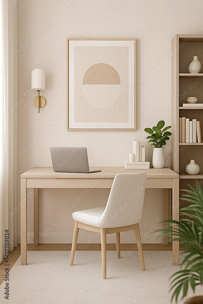 Fototapeta premium Modern Minimalist Home Office Interior in Vertical Format