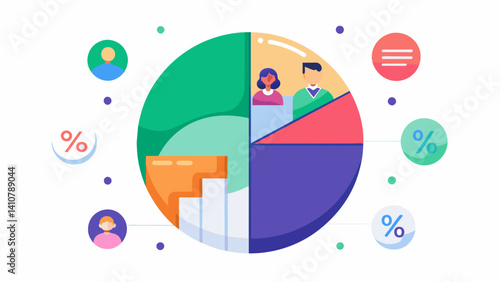 A pie chart showing the breakdown of voter turnout by age demographics updating as the polls continue.. Vector illustration