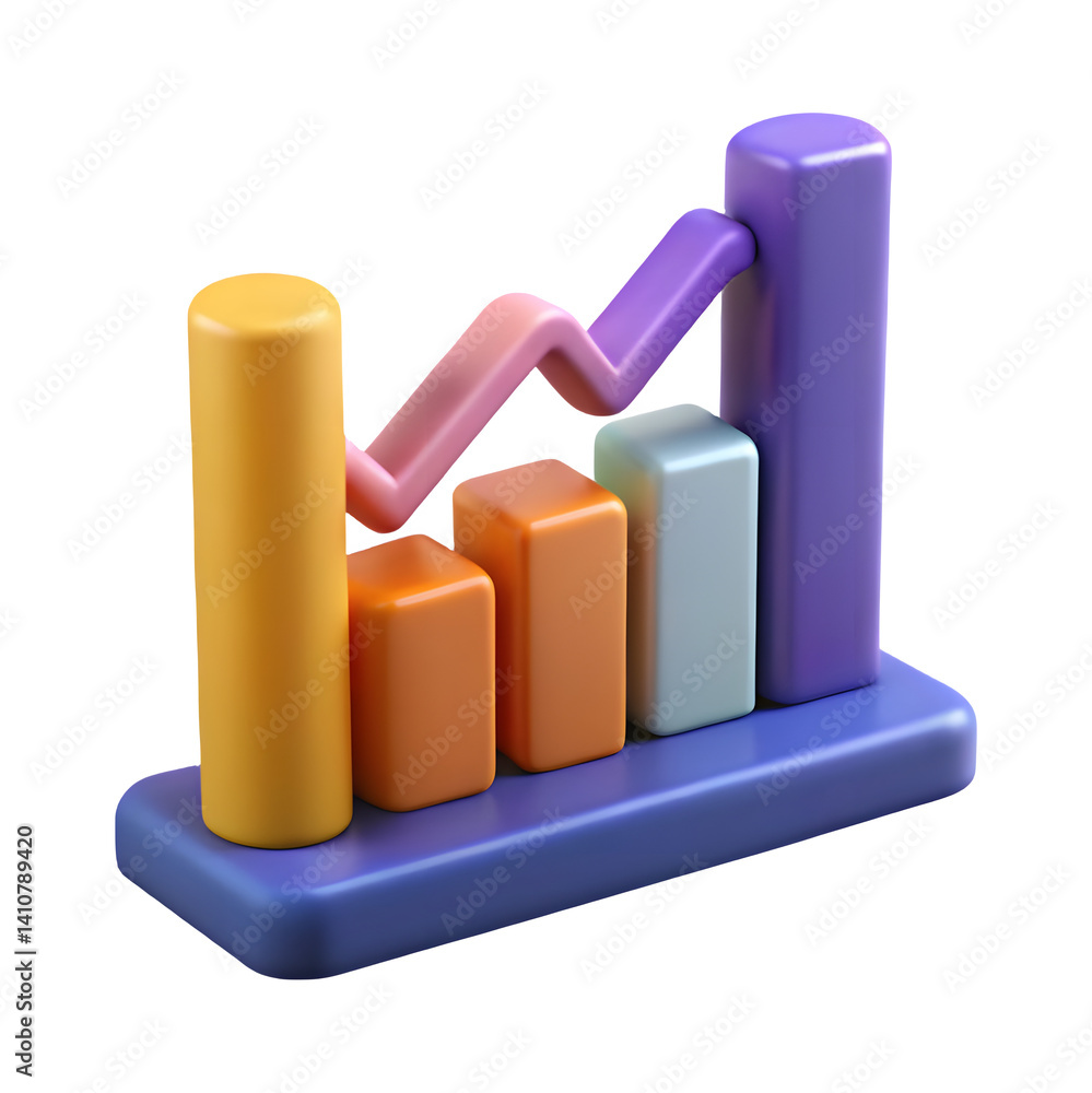 3D Plastic Upward Trend Bar Graph Icon: Colorful Business Data
3D Plastic Upward Trend Bar Graph Icon: Colorful Business Data