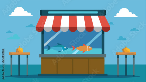 The absence of any noise or movement within this stall is a somber reminder of the depletion of fish stocks and the potential extinction of certain species.. Vector illustration