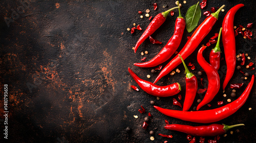 un puño de chiles frescos chile de arbol picantes con sabor condimentado sobre un fondo oscuro con espacio de copa sazon para la cocina