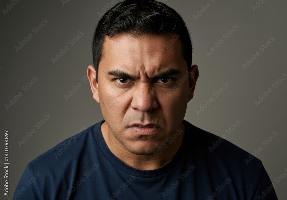 Fototapeta premium Intense facial expression of an angry man against a neutral background