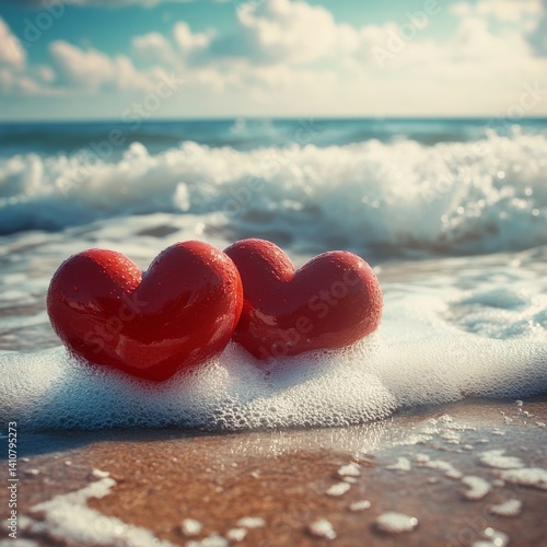 Obraz na płótnie Hearts on beach: love. w salonie