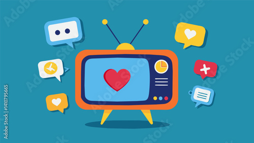 A vintage TV set the screen exploding with an overload of notifications likes and tweets.. Vector illustration