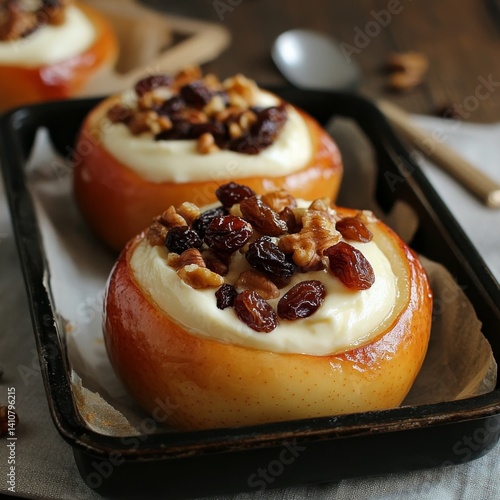 Obraz na płótnie Honey baked apples with nuts & raisins. w salonie