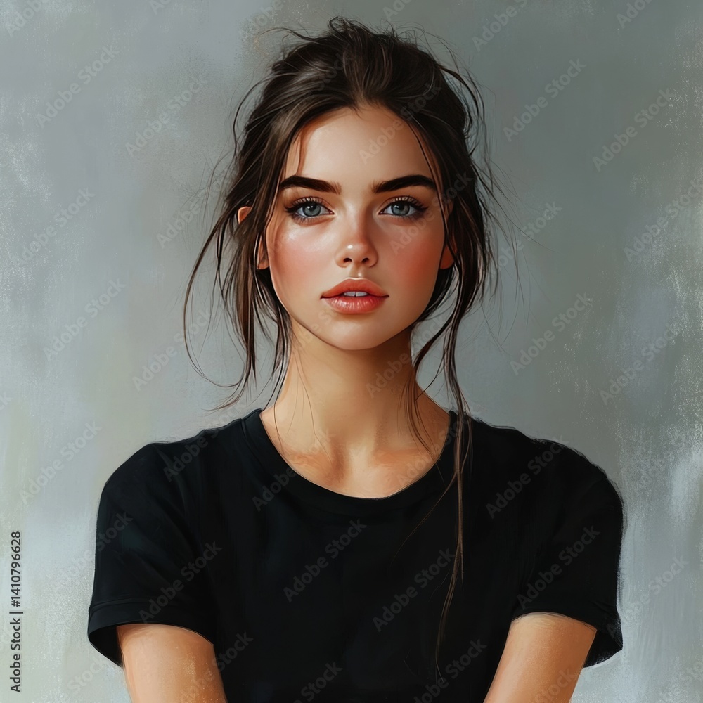 Portrait: cute brunette in black.