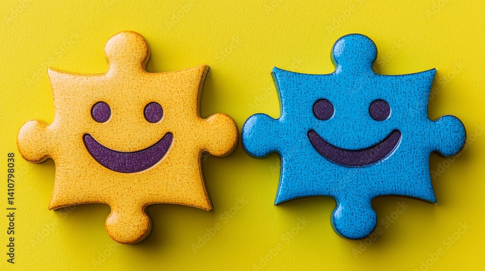 Fototapeta premium Smiling Puzzle Pieces Teamwork Concept