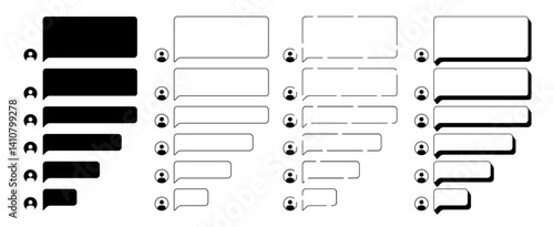 Black and White Chat Bubble Vector Pack with Profile Icons Speech Balloon Templates in Flat Outline and Solid Styles Transparent Background PNG for Messaging UI App Interface and Communication graphic