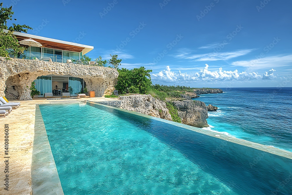 Fototapeta premium Luxury Cliffside Villa with Infinity Pool and Ocean View
