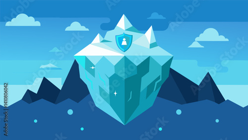 A virtual iceberg with encrypted layers beneath the surface protecting important data from being exposed.. Vector illustration