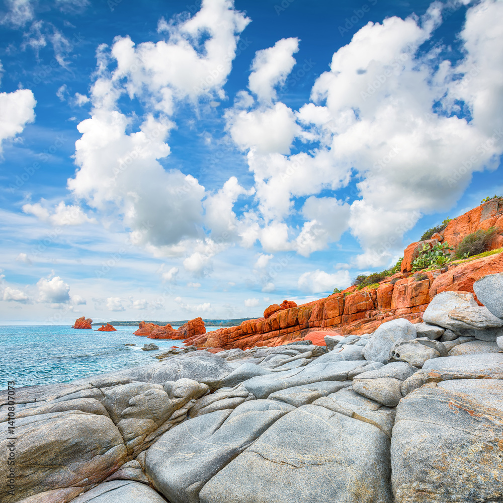 Impressive view of Red Rocks (is Scoglius Arrubius) on Cea beach.