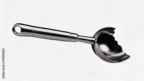 A stainless steel ice cream scoop with a handle, designed for serving ice cream easily.