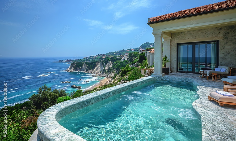 Fototapeta premium Luxury Villa with Infinity Pool and Stunning Ocean View