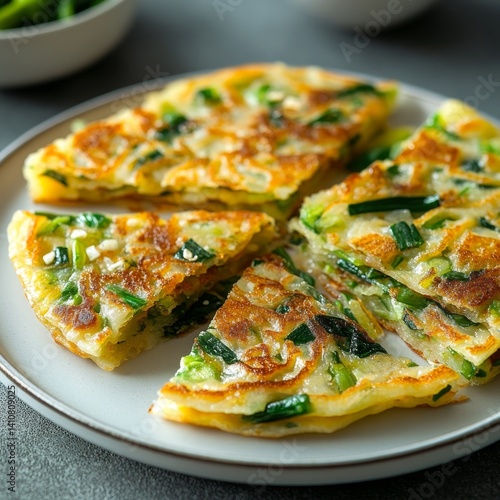 Korean pancake on plate. Close-up. Asian food.