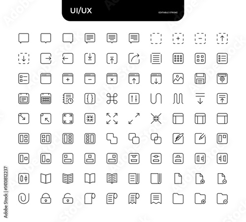 Obraz na płótnie UI/UX Line Icon Pack – Editable Stroke. symbols for layout, navigation, coding, file systems, and editing tools, for UI/UX designers w salonie