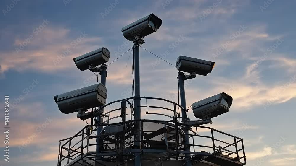 Surveillance System at Sunset: A Panoramic View of Security Cameras Surveillance System at Sunset: A Panoramic View of Security Cameras