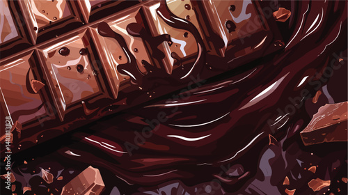 Premium Melted Chocolate on Chocolate Bar Vector Illustration for Gourmet Confectionery Designs