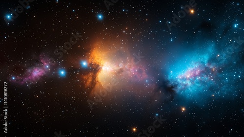 A stunning view of the cosmos, showcasing vibrant nebulae and glittering stars in a colorful expanse