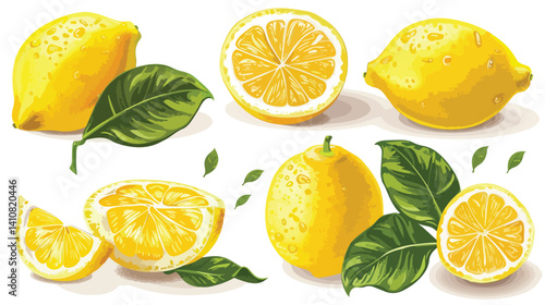 Fresh Lemon with Leaf Vector Illustration for Healthy Food Concepts