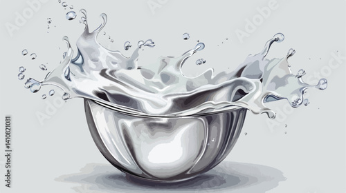 Spilled Silver Bowl with Splash Sign Vector Illustration: Elegant and Detailed Kitchen Household Decor
