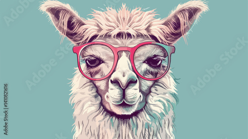 Professional Vector Illustration of a Cute Lama Alpaca with Glasses