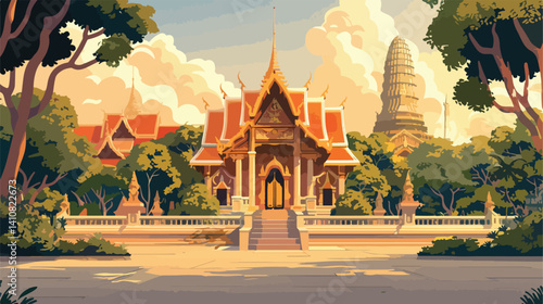 Wat Krok Krak Temple in Thailand Vector Illustration V1 EPS