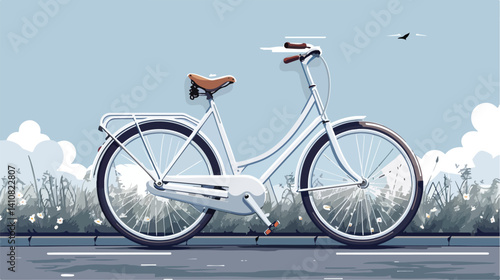 Professional White Bicycle on Asphalt Vector Illustration for Design Projects