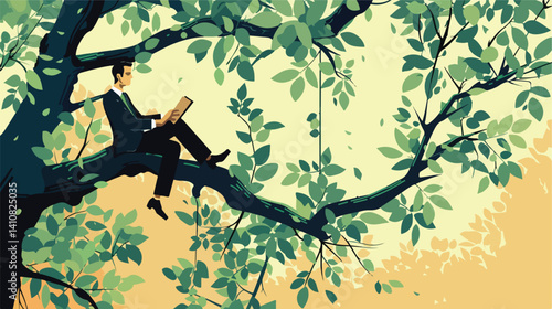 Professional Vector Illustration of Businessman Sitting on Tree Branch Cutting it