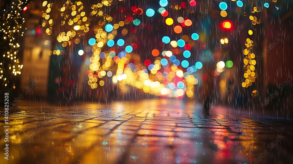 A Serene Nighttime City Street with Multicolor Bokeh Lights and Gentle Rain Reflected on Wet Pavement (6) A Serene Nighttime City Street with Multicolor Bokeh Lights and Gentle Rain Reflected on Wet Pavement (6)