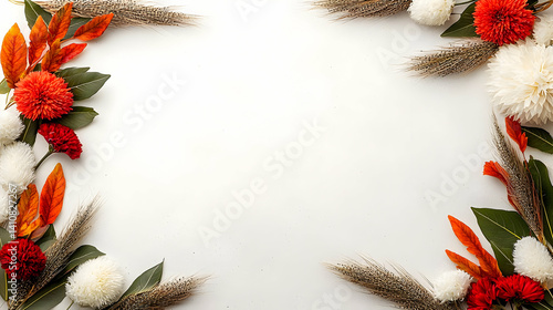 Autumn Floral Arrangement Frame On White Background