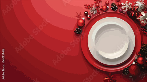 Professional composition with plate and Christmas decorations for festive design projects