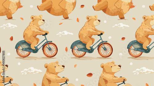 Professional Vector Seamless Pattern: Cute Bear on Bicycle Design