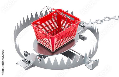 Obraz na płótnie Bear trap with shopping basket, 3D rendering isolated on transparent background w salonie