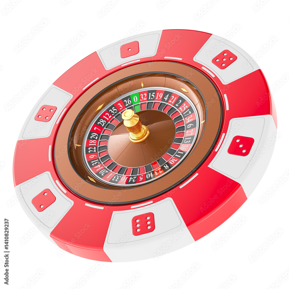 Casino token with casino roulette inside, 3D rendering isolated on transparent background