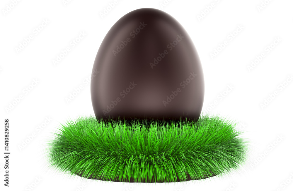 Chocolate Egg in grass. 3D rendering isolated on transparent background