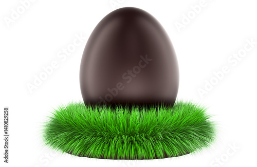 Obraz na płótnie Chocolate Egg in grass. 3D rendering isolated on transparent background w salonie