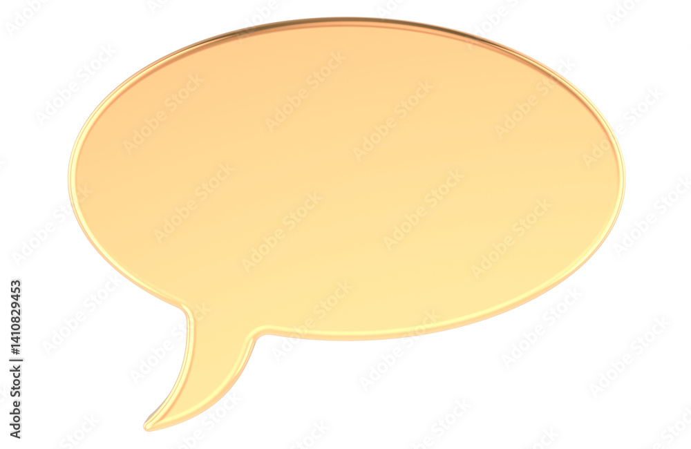 Golden speech bubble, 3D rendering isolated on transparent background