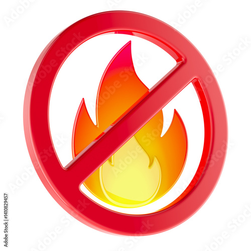 Obraz na płótnie Fire Flame icon with Forbidden sign, prohibition symbol. No open flame sign, 3D rendering isolated on transparent background w salonie
