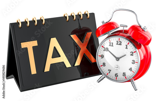 Obraz na płótnie Tax concept with alarm clock. 3D rendering isolated on transparent background w salonie