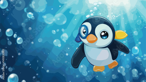 Professional Cute Penguin Diving Cartoon Vector for Snorkeling Adventures