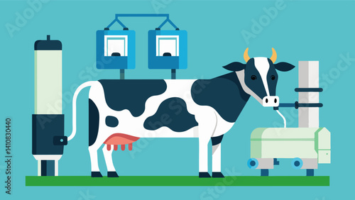 By optimizing milk production and ensuring consistent quality the robotic milking machine helps farmers to increase their profitability and competitiveness in the market.. Vector illustration