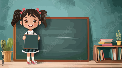 Professional Cute Thai Kid Student with Chalkboard Vector Illustration for Educational Design Projects