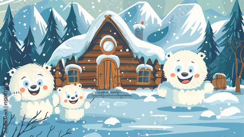 Cheerful Eskimo Cartoon Moving House Vector Art for Creative Projects