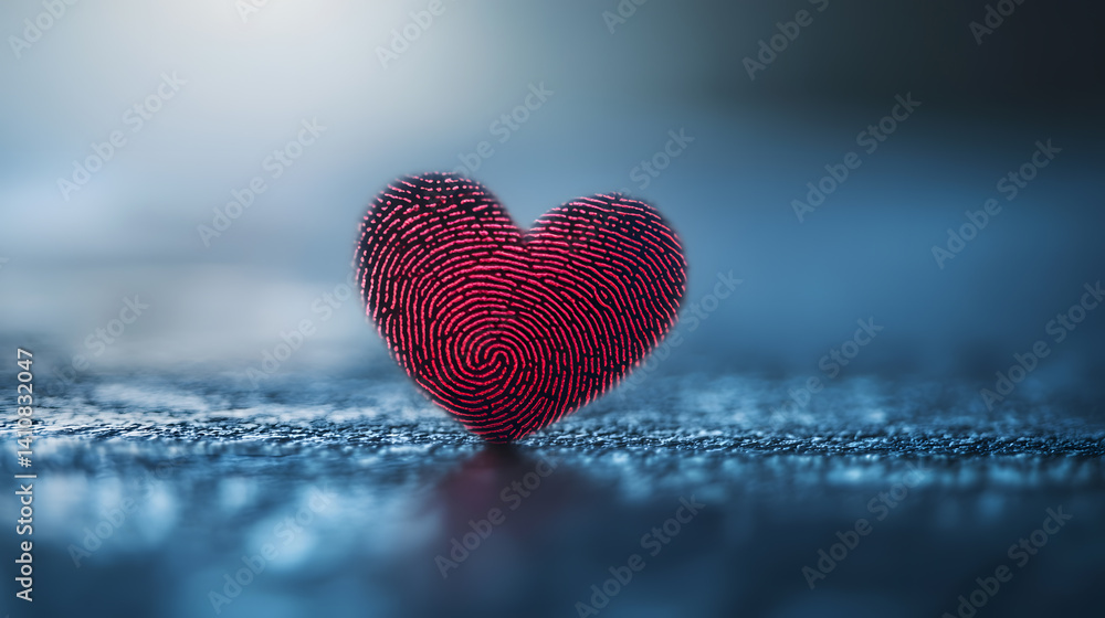 Fototapeta premium Red Heart in Artistic Scene: A striking, textured red heart takes center stage, resting against a serene, blurred background, evoking emotions of love and affection. 