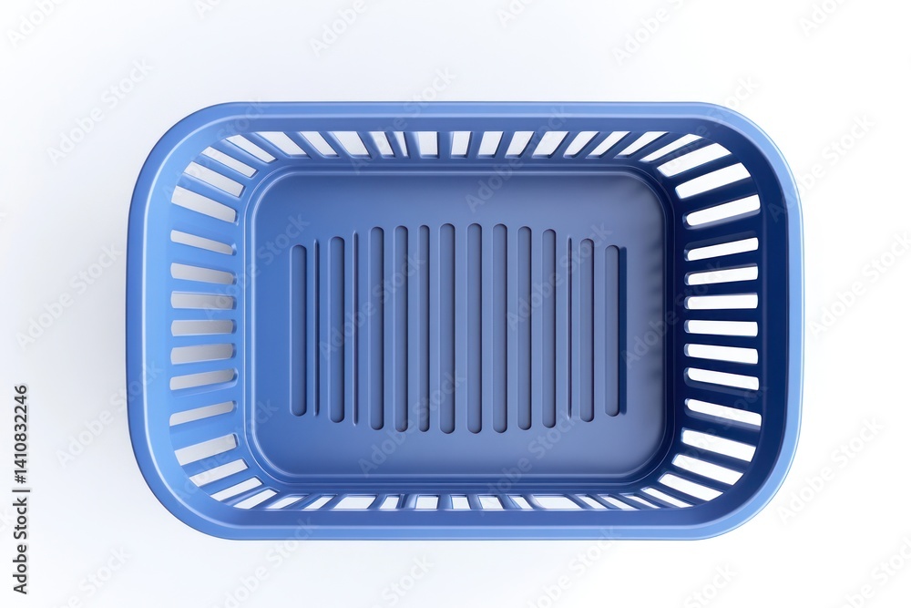 A 3D rendering of a blue shopping basket from a top view, isolated against a white background, emphasizing its simplicity and functionality