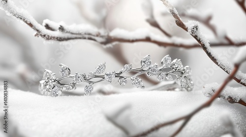 Elegant diamond bracelet winter scene sparkling jewelry festive gift ice snow cold fine white shiny