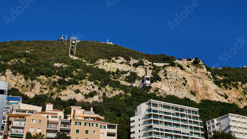 Cable car ascending the rock of Gibraltar in a sunny day