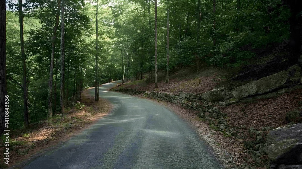 Obraz premium Winding Road through Lush Green Forest Landscape