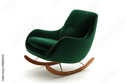 Obraz na płótnie A contemporary green rocking armchair, isolated on a white background for a serene, minimalist interior setting. w salonie